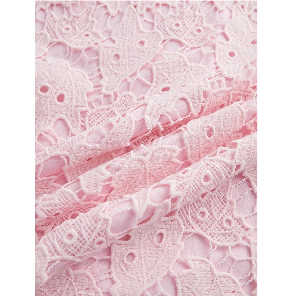 Guipure Lace Baby Pink Bodycon Dress Cami V-Neck Knee to Midi - Picture 12 of 13